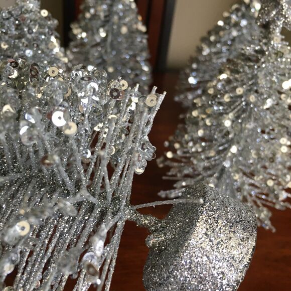 6 Silver Glitter Tabletop Decor Star Topped Bottle Brush Christmas Trees - Picture 10 of 16